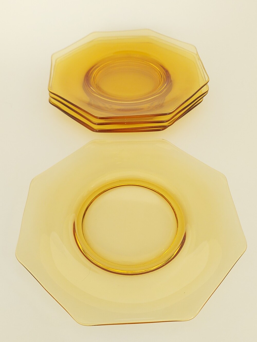 Vtg Fostoria Amber Octagon Glass Plates Set of 5